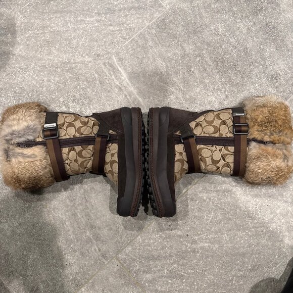 Coach Mariette Winter Snow Boot Women Sz 6.5 A7185 Canvas Suede Fur Trim Leather - Picture 9 of 11